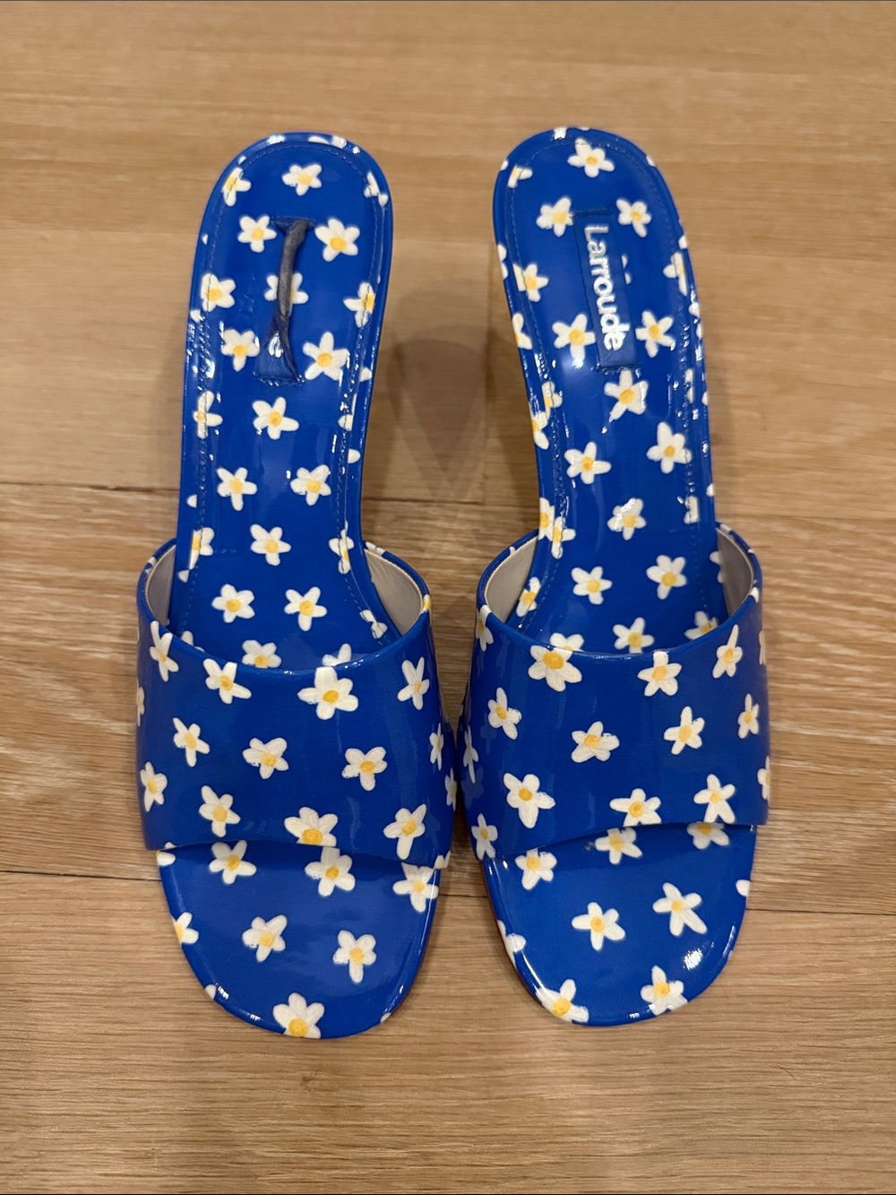Larroude Blue Daisy Slide 3in Heels | Size 8